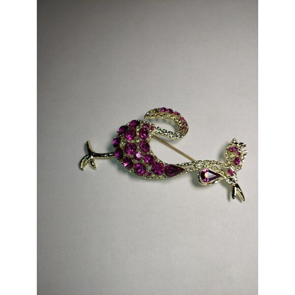 Vintage rooster brooch with pink fuchsia rhinestones - Picture 2 of 3